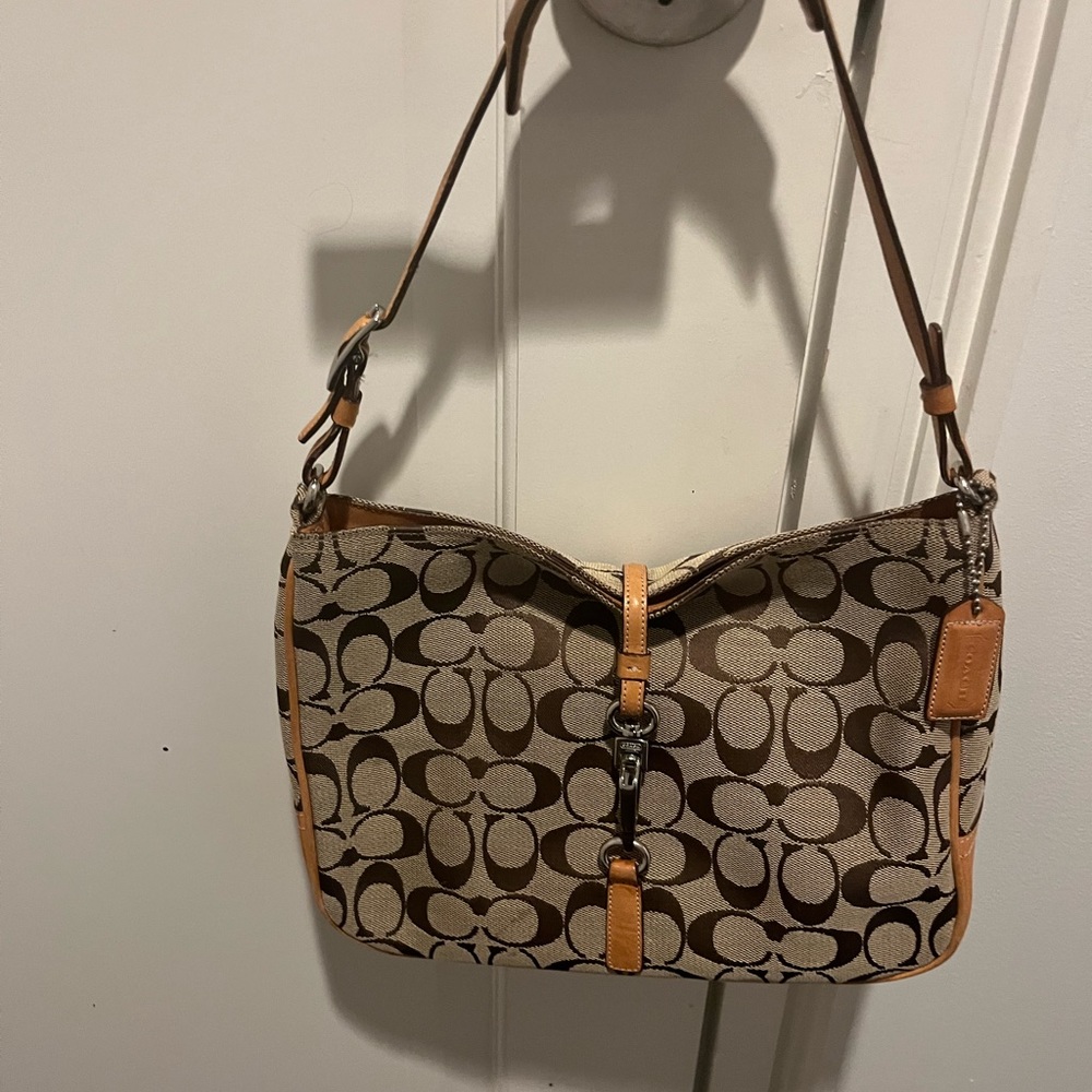 Coach medium boho bag. Classic logo in brown & leather trimmed.